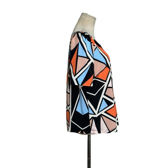 Glam black pink geometric print short sleeves blouse size Medium - Picture 7 of 8